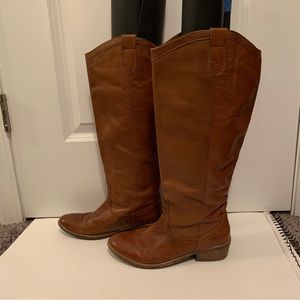 Cognac leather boots; size 8 wide calf